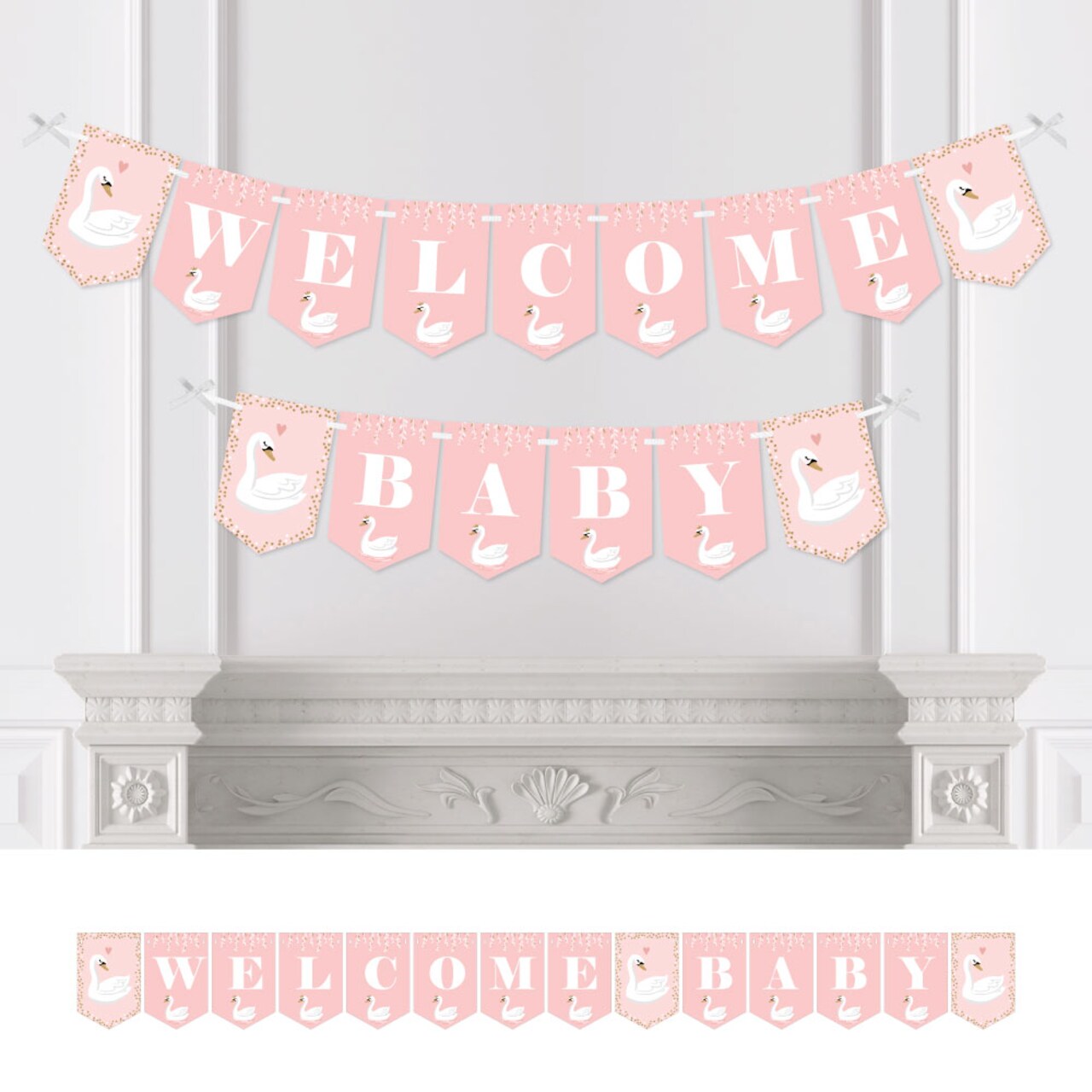 Big Dot of Happiness Swan Soiree - White Swan Baby Shower Bunting Banner - Party Decorations - Welcome Baby